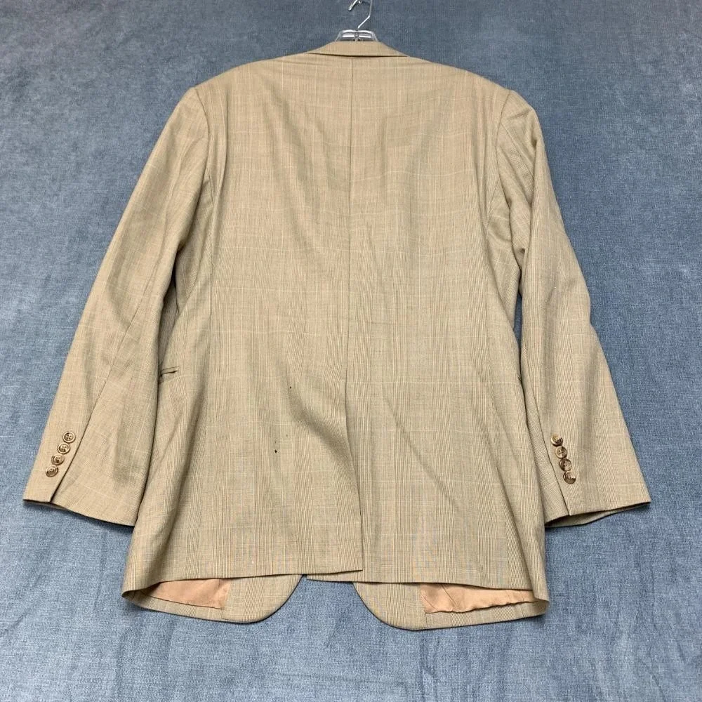 Jos. A. Bank Blazer Jacket Mens 39 Khaki Plaid Lined Wool Party Wear Notch Lapel
